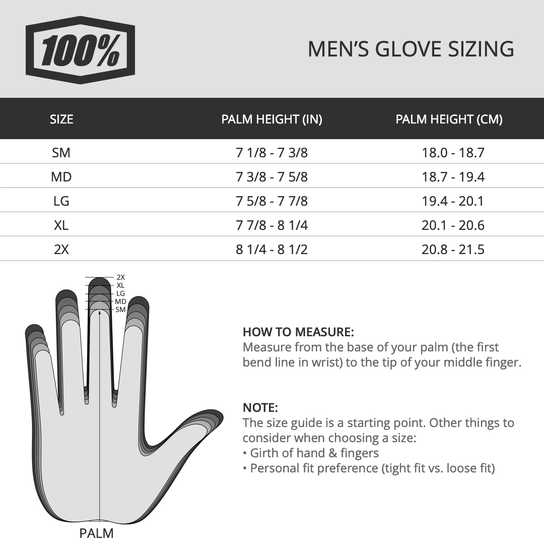 Guía de talla guantes 100%
