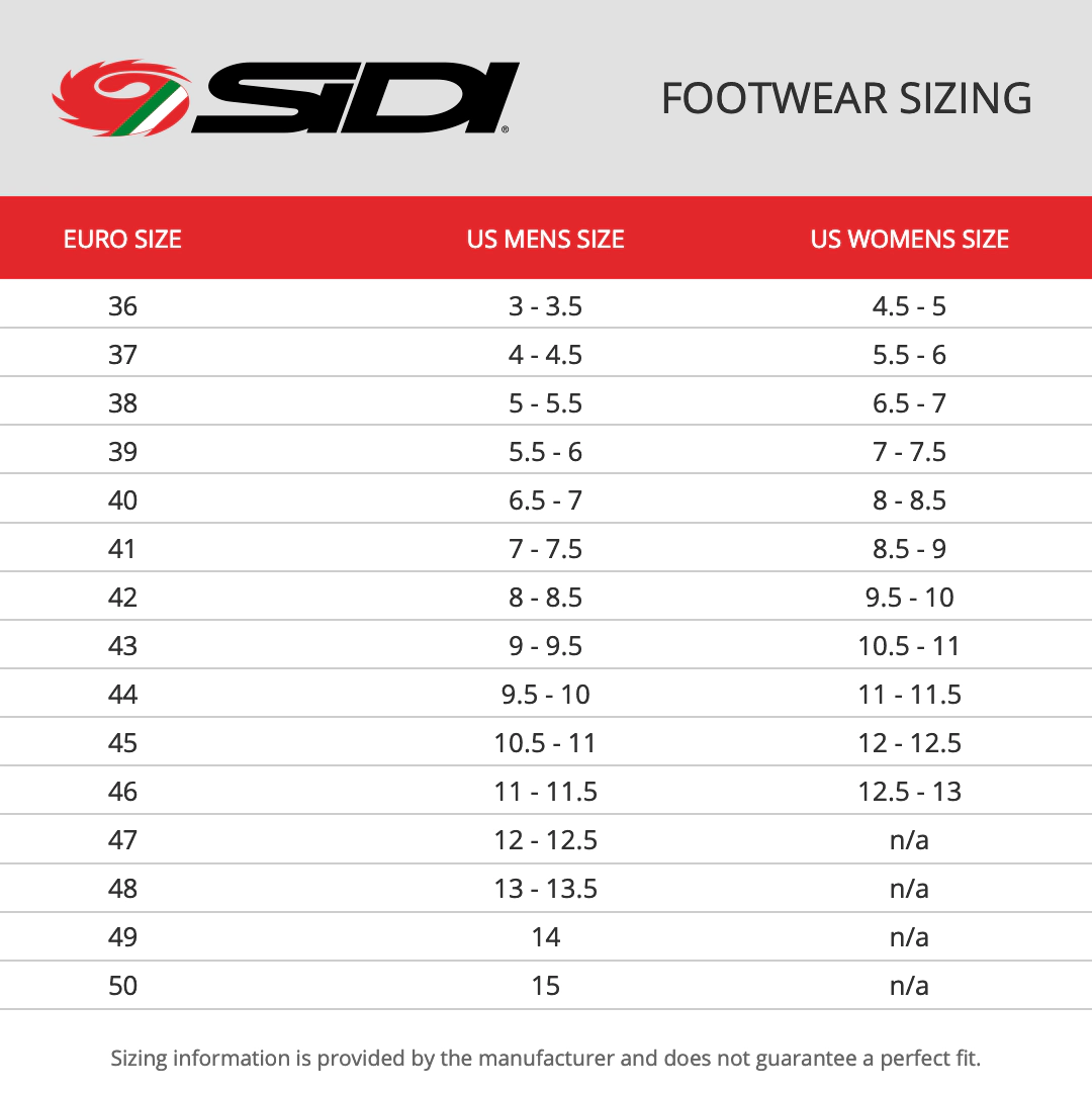 Guía de tallas calzado SIDI